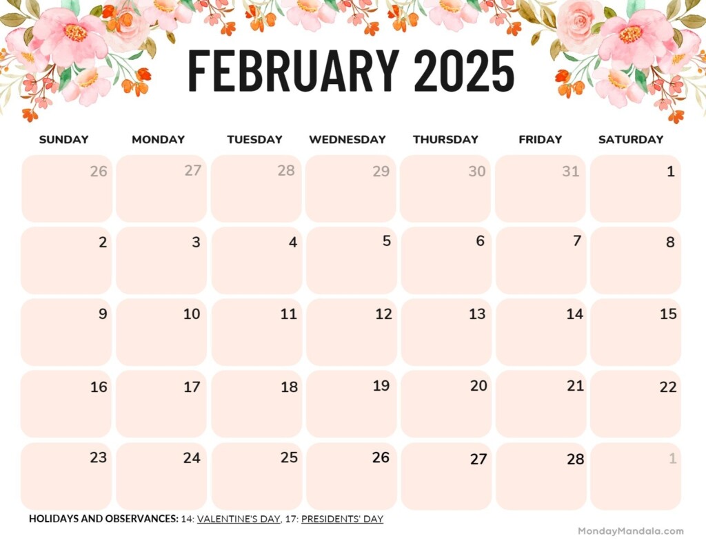 Printable Calendar Sheet February 2025 Free Download Abbi Harmonia