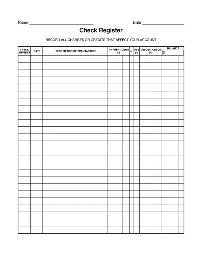 Printable Check Register Paper Free Download And Print For You