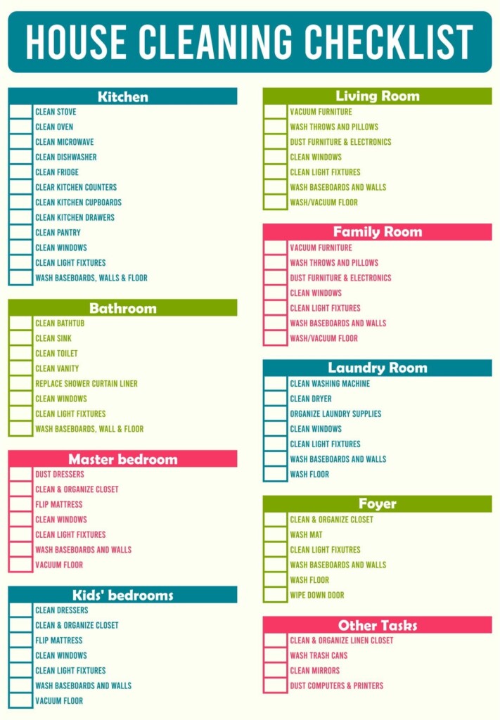 Printable Cleaning Checklist Free For Childrens Free Download And 
