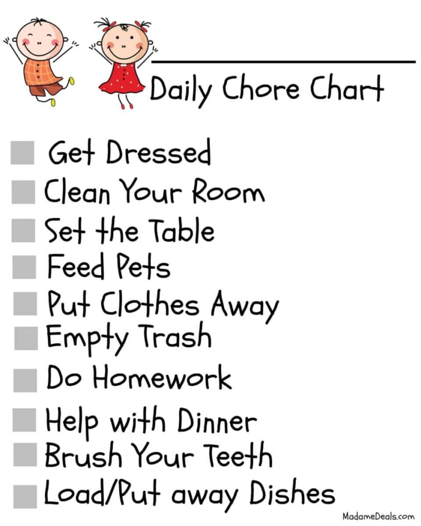 Printable Daily Chores Chart Free Printable Charts