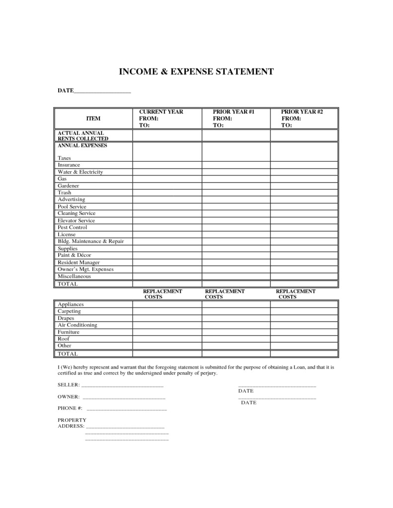 Printable Free Blank Profit And Loss Statement Pdf 