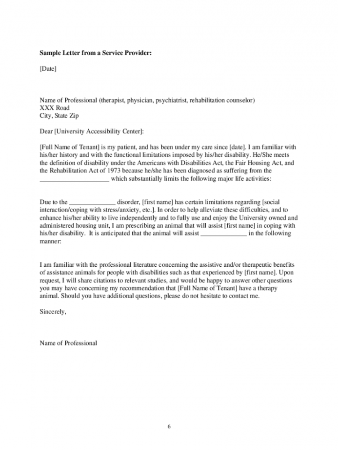 Printable Free Emotional Support Animal Letter FREE Printable HQ