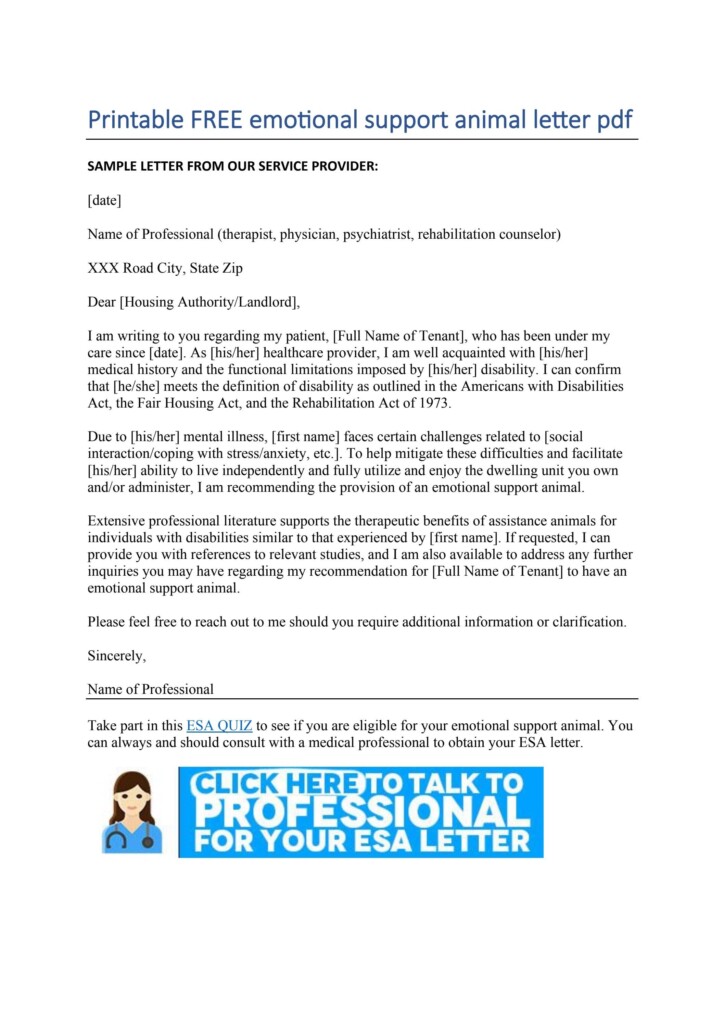 Printable FREE Emotional Support Animal Letter pdf By Esaquiz Issuu