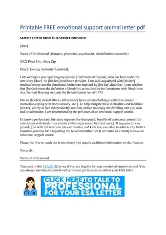 Printable FREE Emotional Support Animal Letter pdf By Esaquiz Issuu