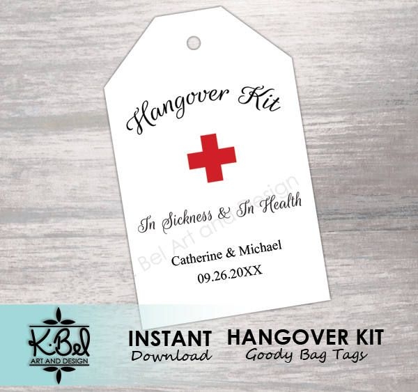 Printable Hangover Kit Tags Editable Text Digital Wedding Hangover Kit