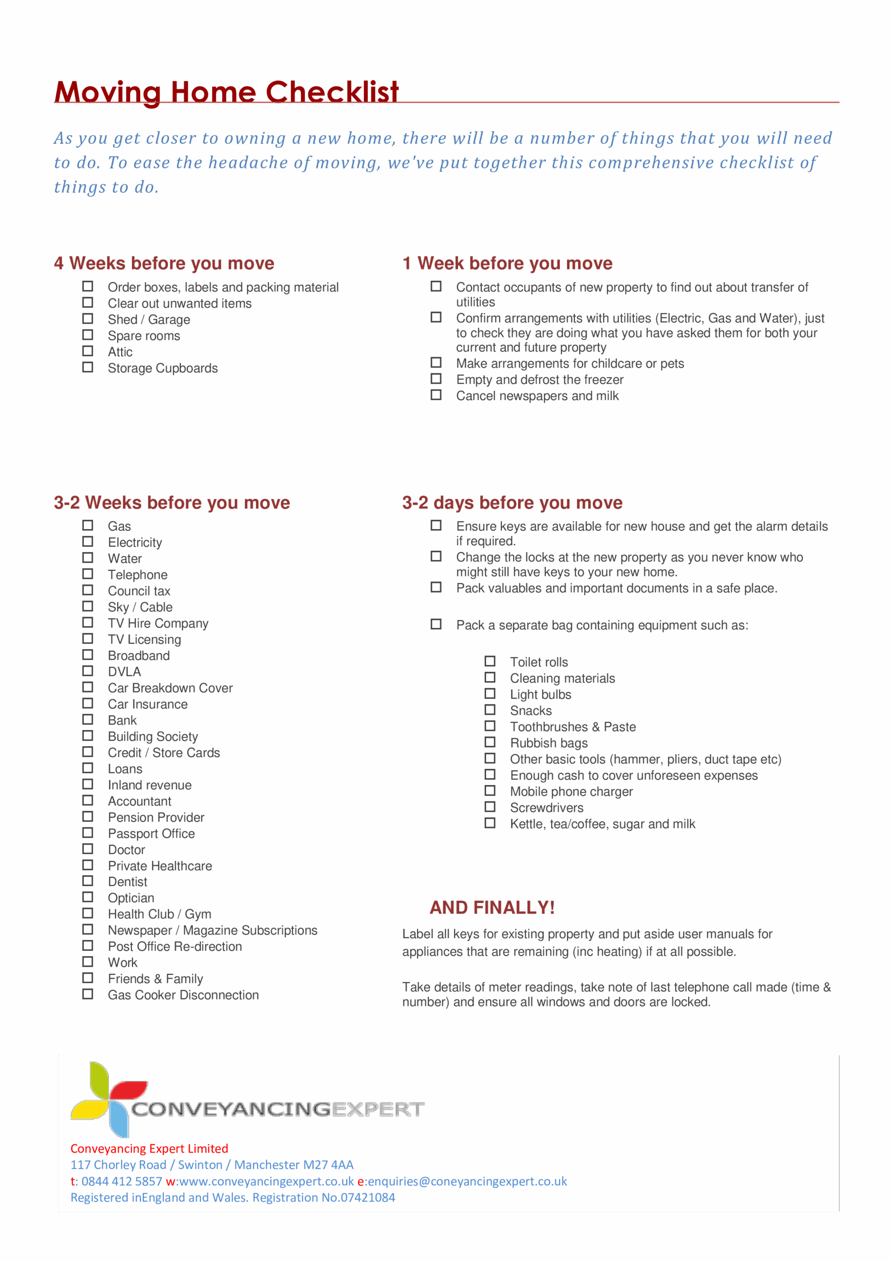 Printable House Moving Checklist Template Printable Free Templates