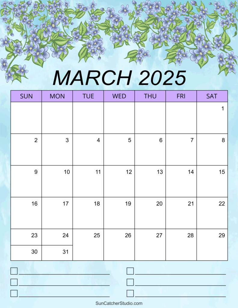 Printable Monthly Calendar 2025 March Dylan Tout