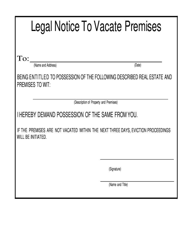 Printable Notice To Vacate Form Printable Forms Free Online