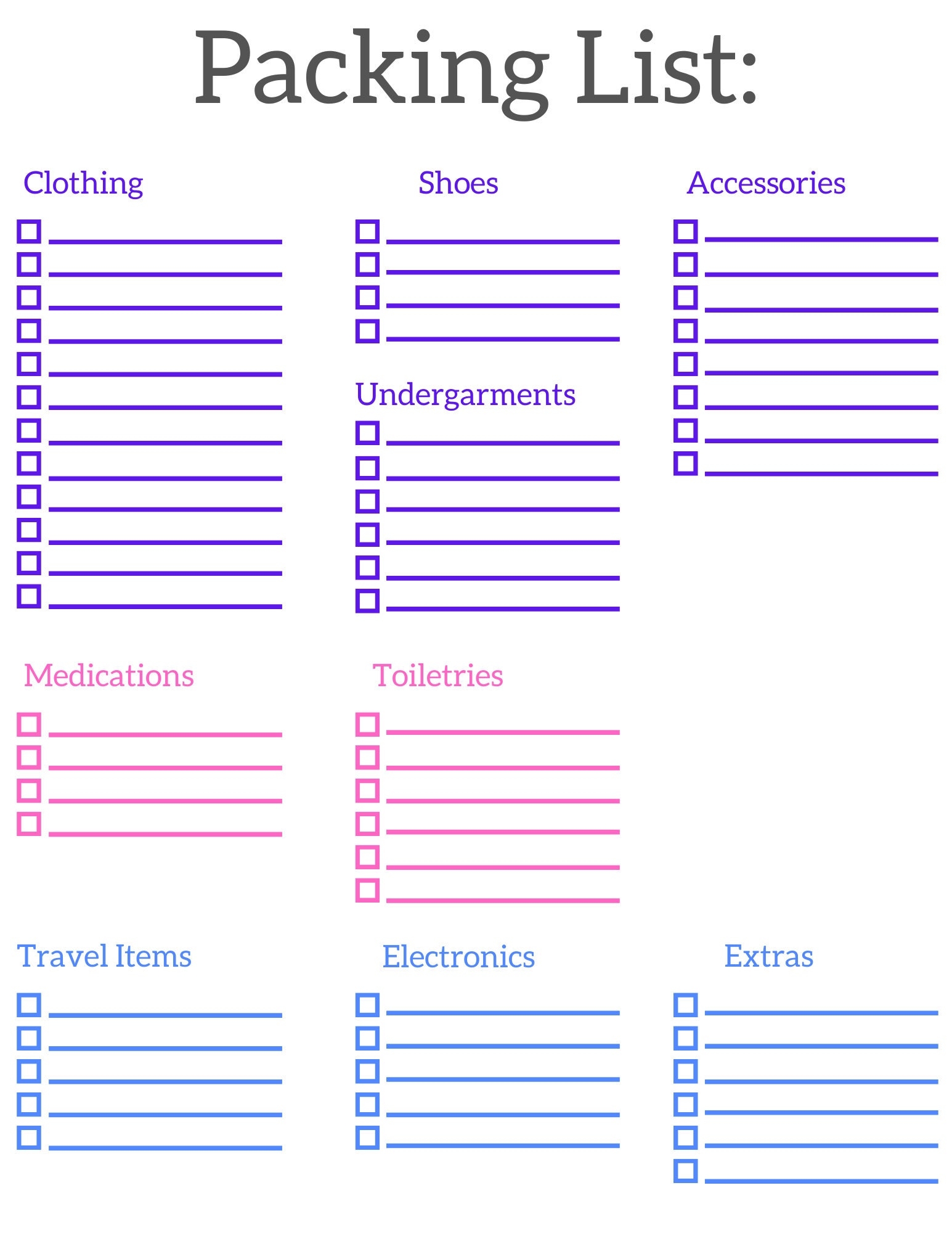 Printable Packing Checklist Blank Vacation Packing List 53 OFF