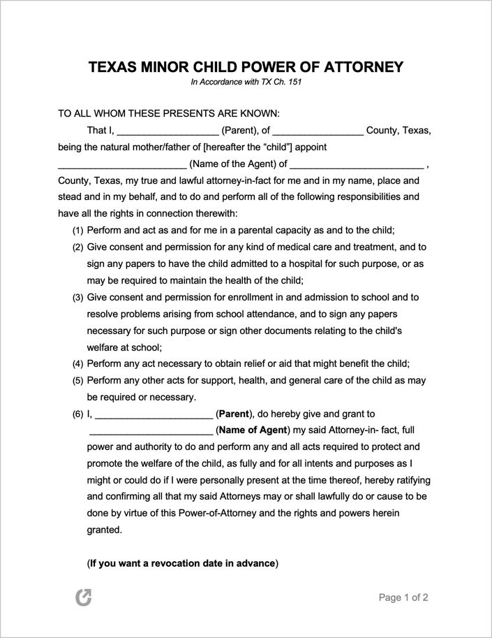 Printable Power Of Attorney For Minor Child Printable Form Printable 