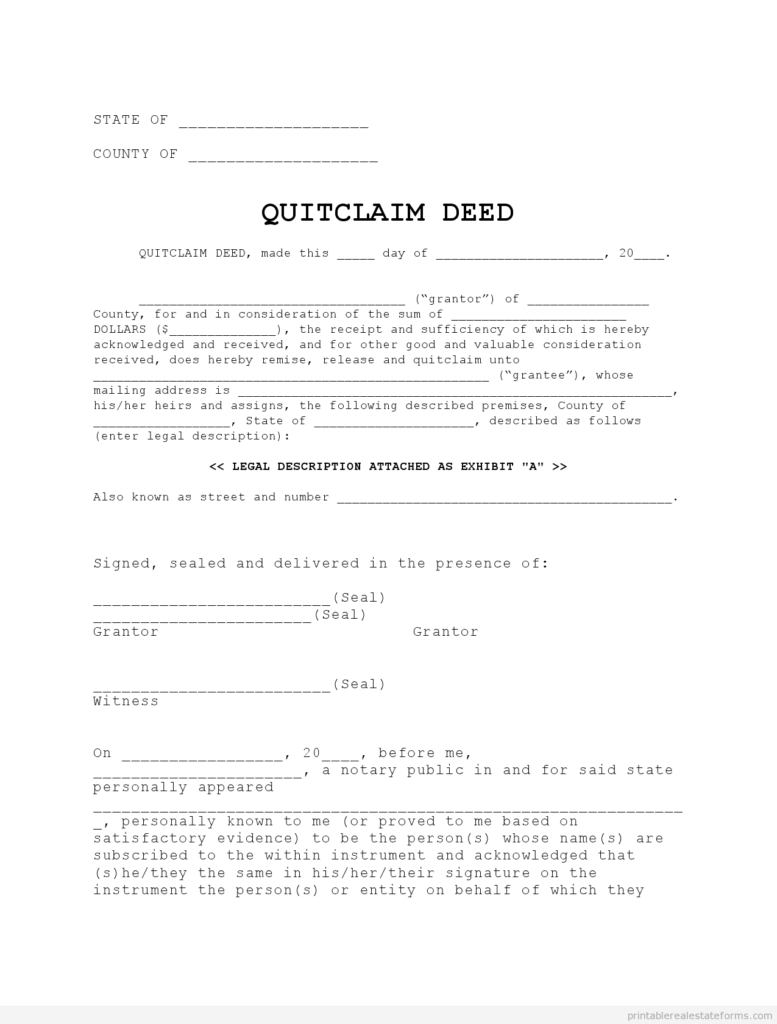 Printable Quitclaim Deed Form