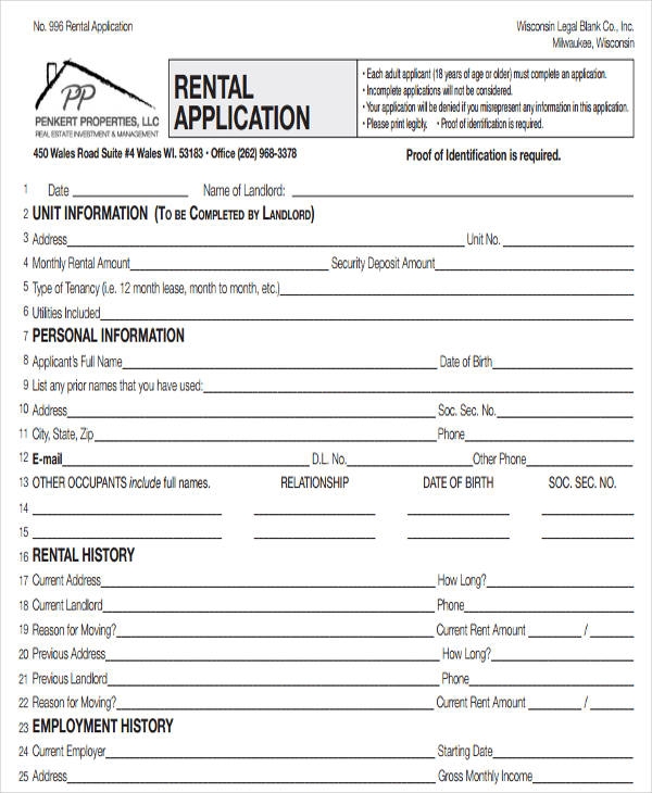 Printable Rental Application Forms Printable Forms Free Online