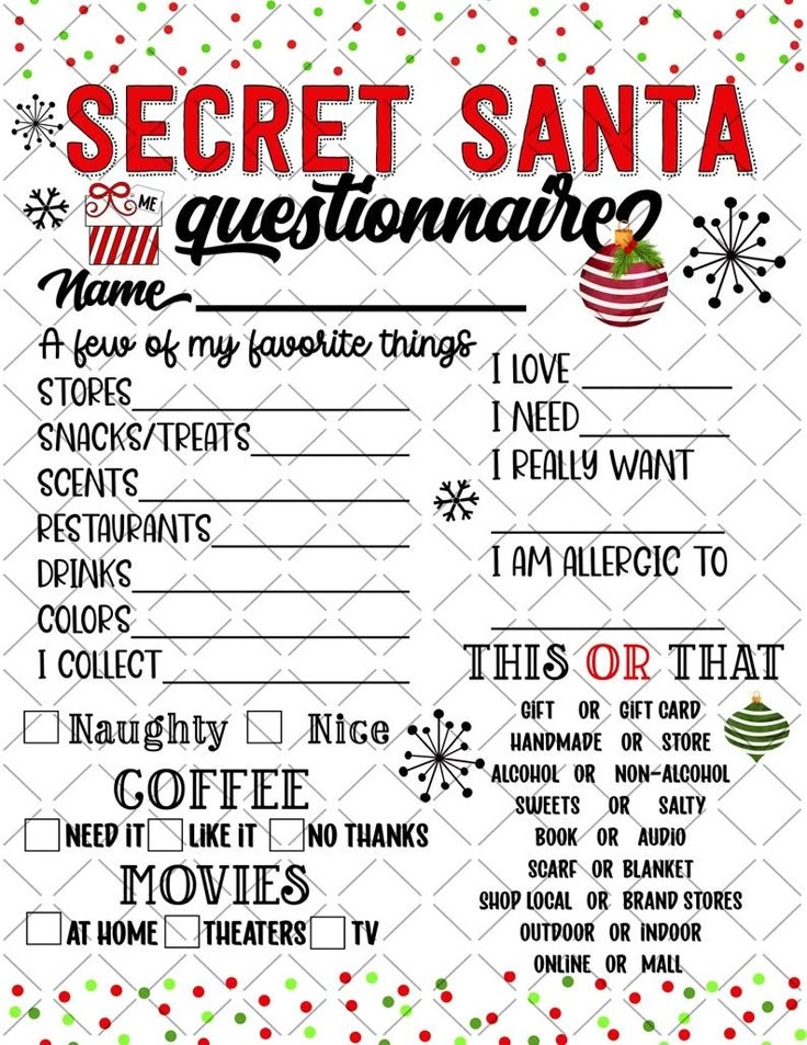 Printable Secret Santa Questionnaire Free Printable New Year Banners