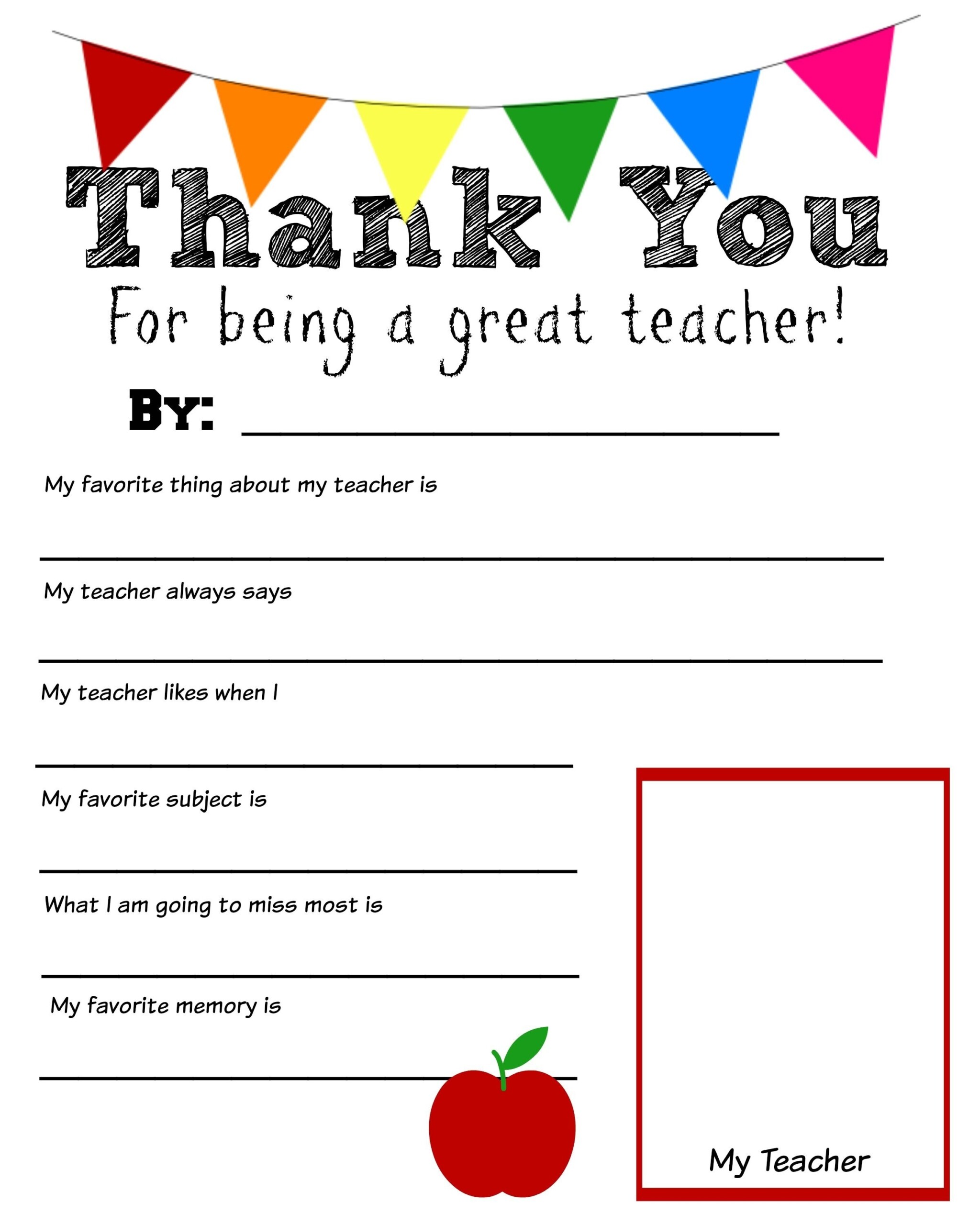 Printable Teacher Thank You Cards For Teacher Appreciation Free