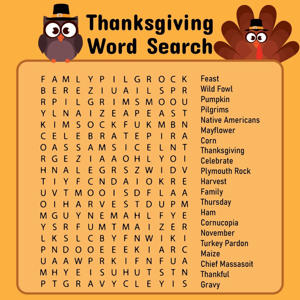 Printable Thanksgiving Word Search Puzzles