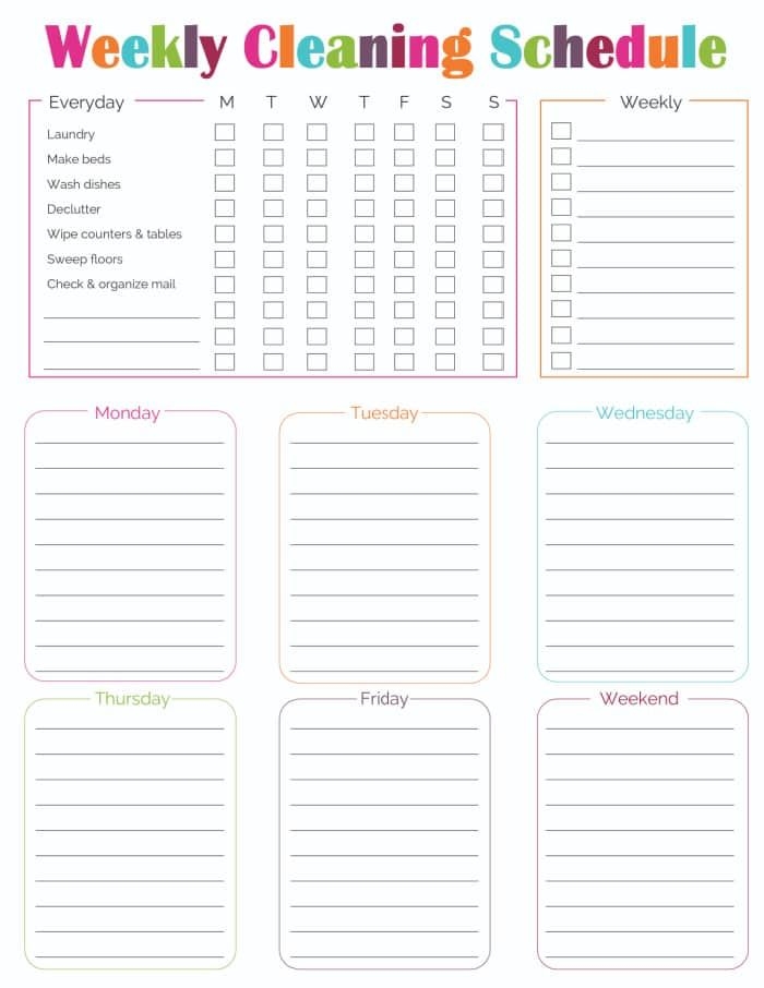 Printable Weekly Cleaning Schedule Template