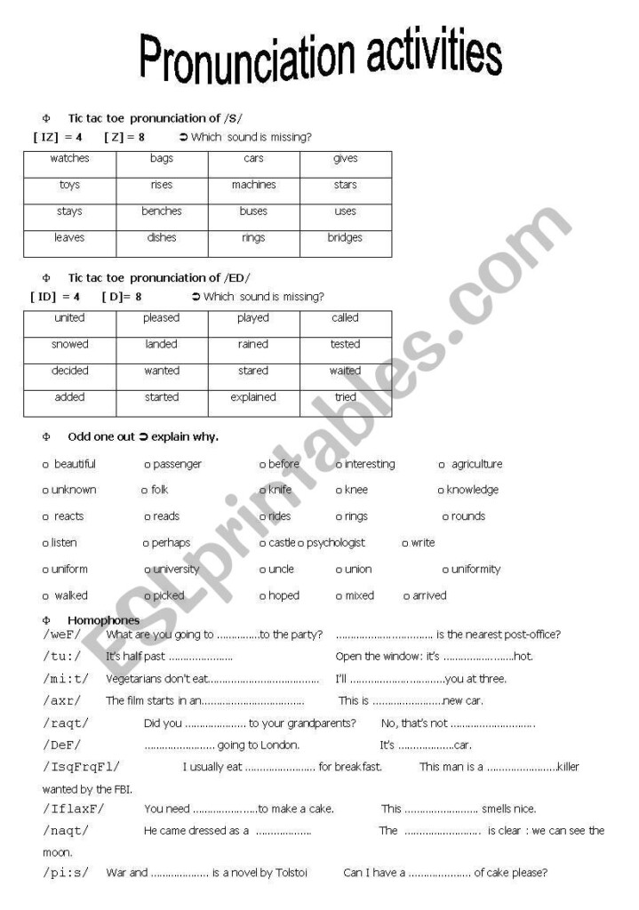Pronunciation Activities ESL Worksheet By Sldp