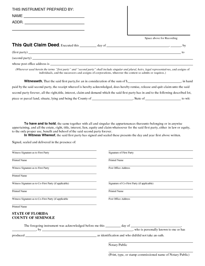 Quitclaim Deed Printable