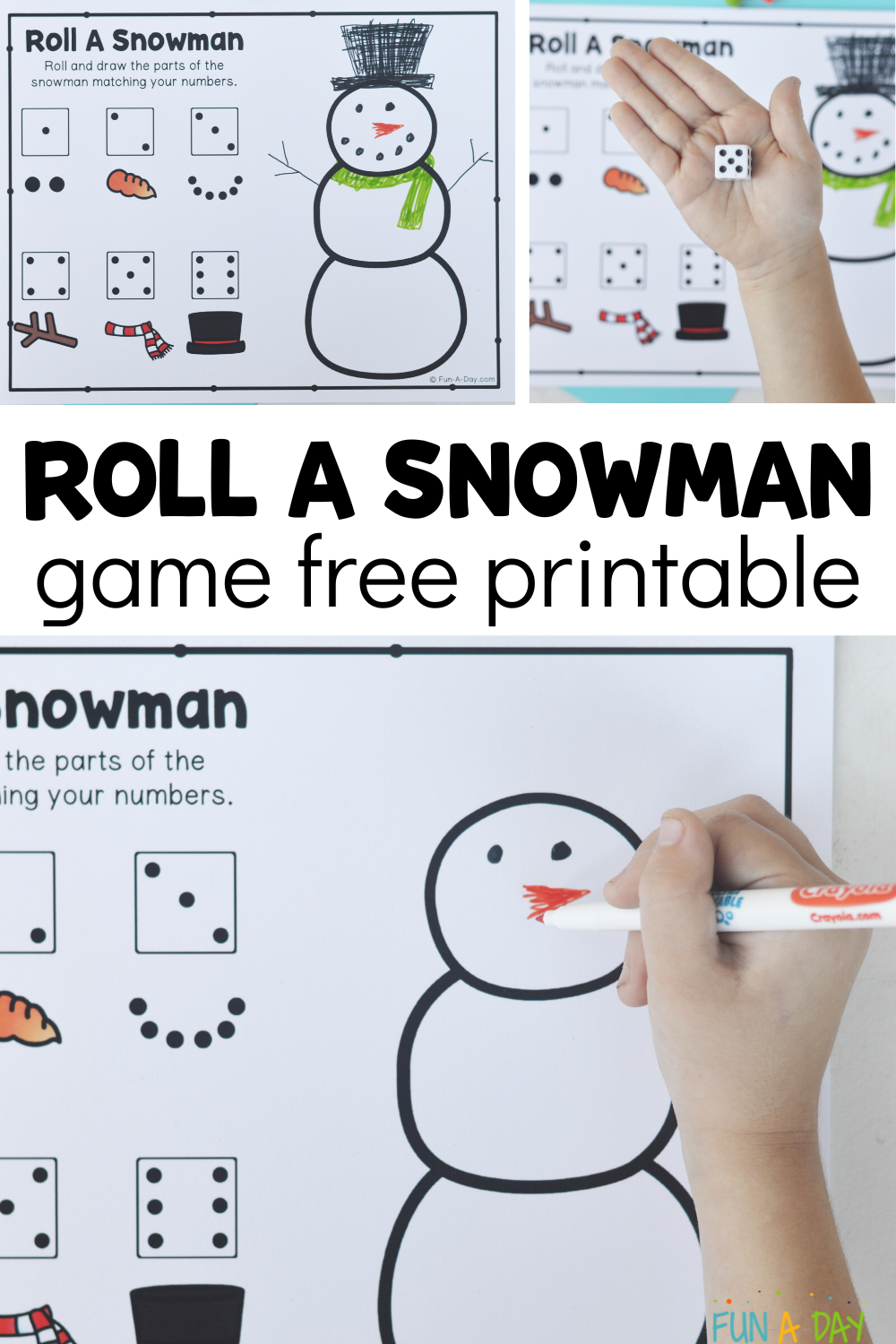 Roll A Snowman Free Printable Game Winter Activities For Kids Winter