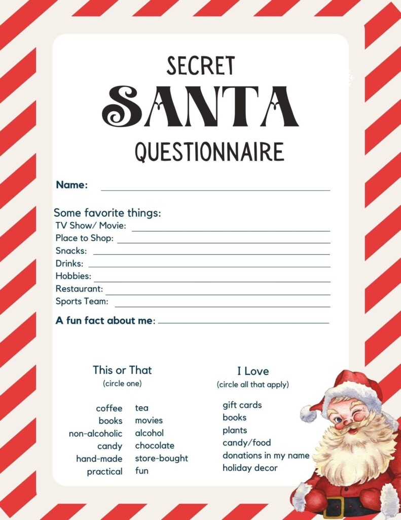 Secret Santa Gift Exchange Printable Questionnaire Artofit