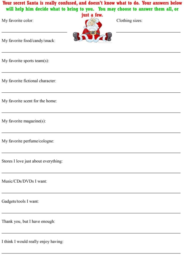 Secret Santa Printable Forms Printable Form 2024
