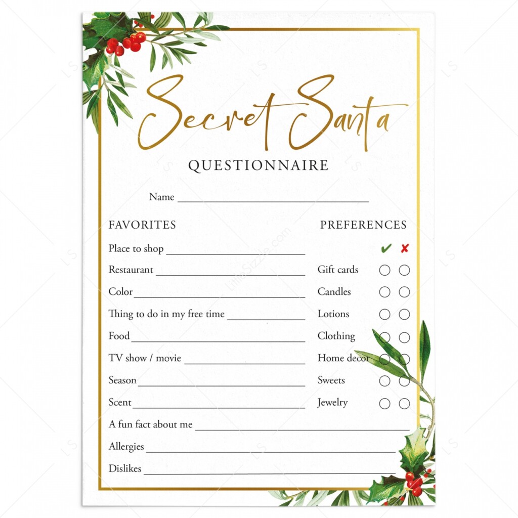 Secret Santa Questionnaire Free Printable FREE Printable HQ