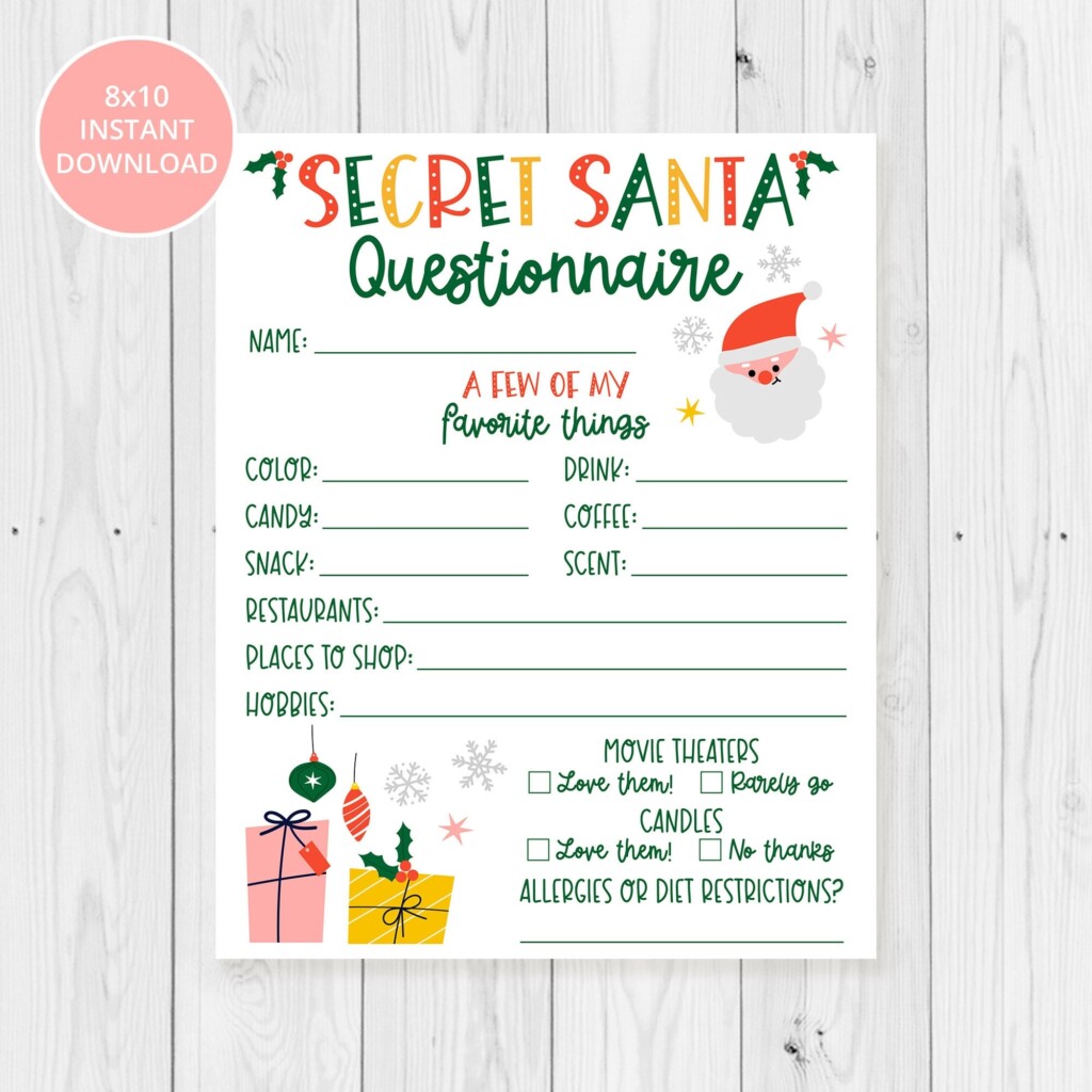 Secret Santa Questionnaire Printable Free