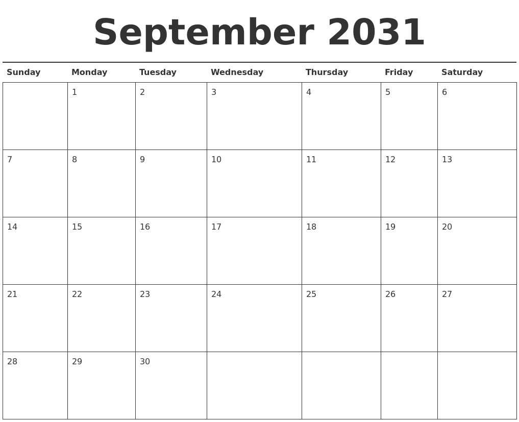 September 2031 Calendar Printable