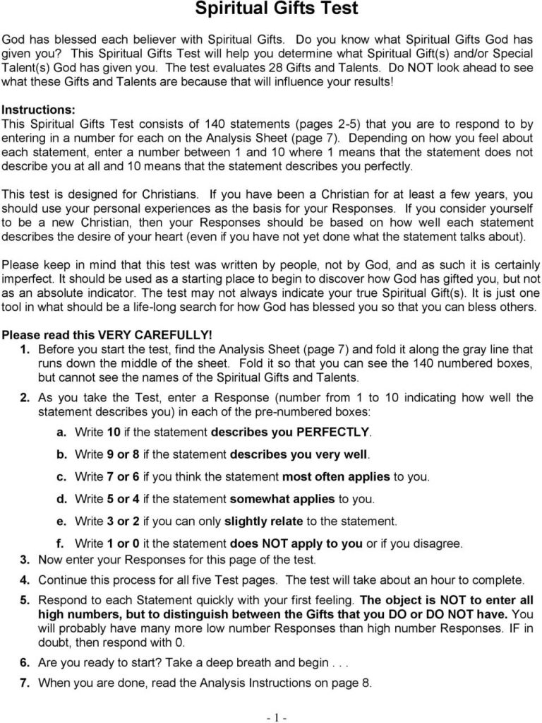 Spiritual Gifts Test Pdf Free Printable Spiritual Gifts Inventory 