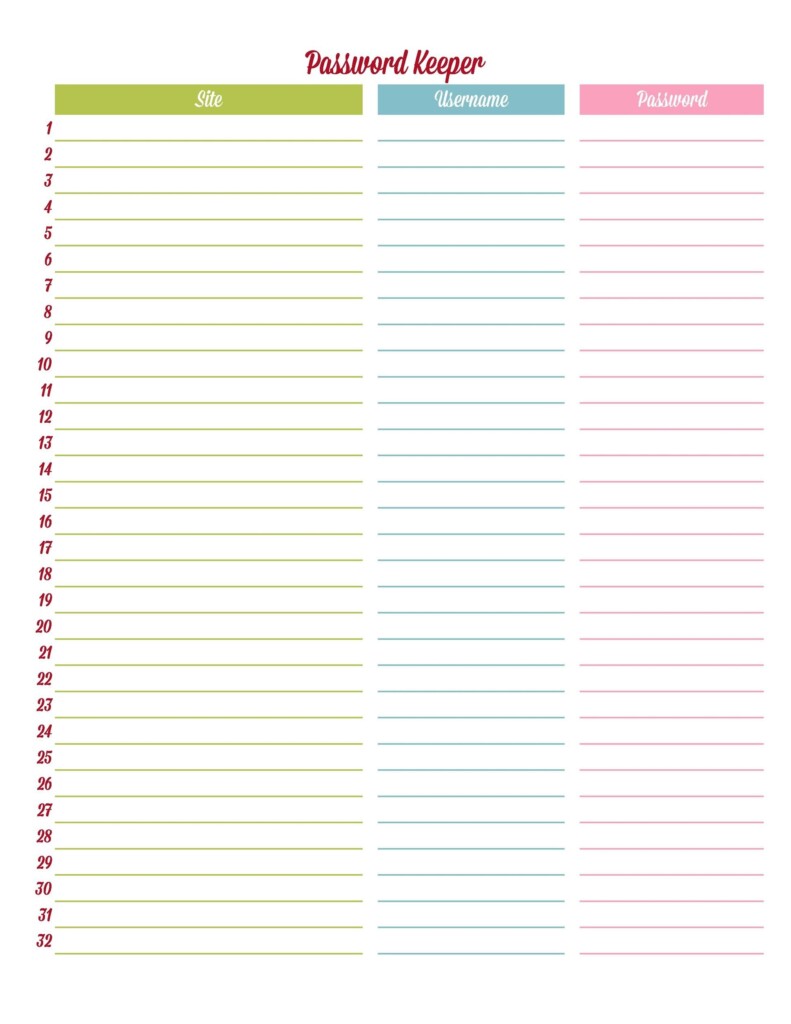Template Free Printable Password Organizer Pdf Hot Sex Picture