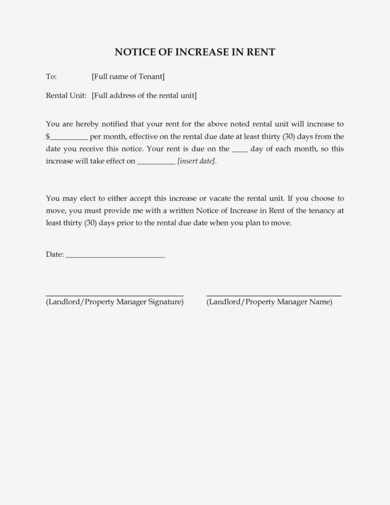 Tenant Rent Increase Notice Kaza psstech co Free Printable Rent 