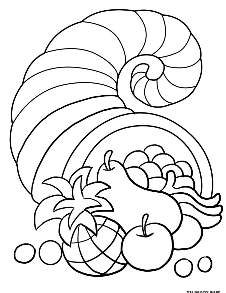Thanksgiving Cornucopia Coloring Sheet For KidsFree Printable Coloring 