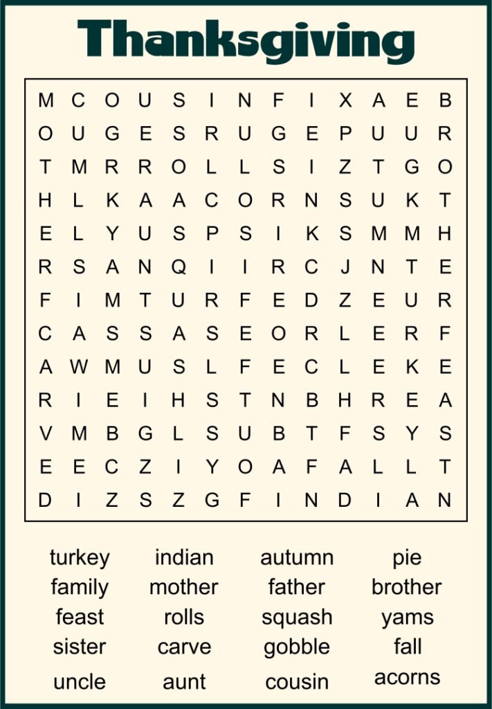 Thanksgiving Free Printables Word Search Word Search Maker