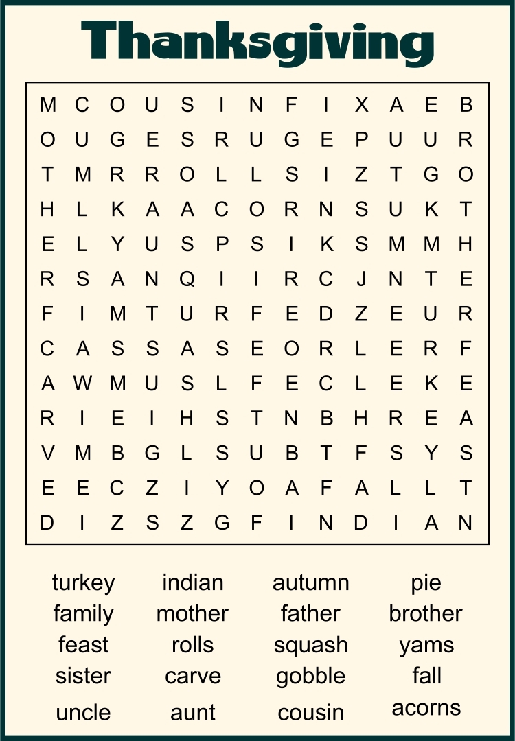 Thanksgiving Free Printables Word Search Word Search Maker