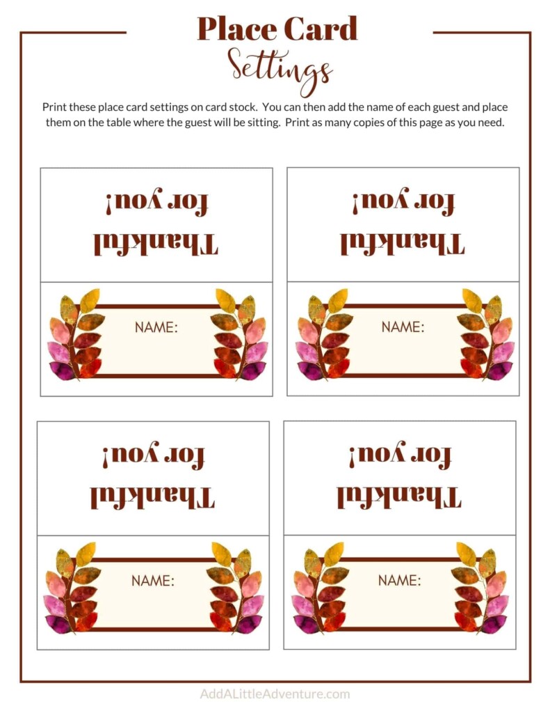 Thanksgiving Place Cards Printable DIY Template Add A Little Adventure