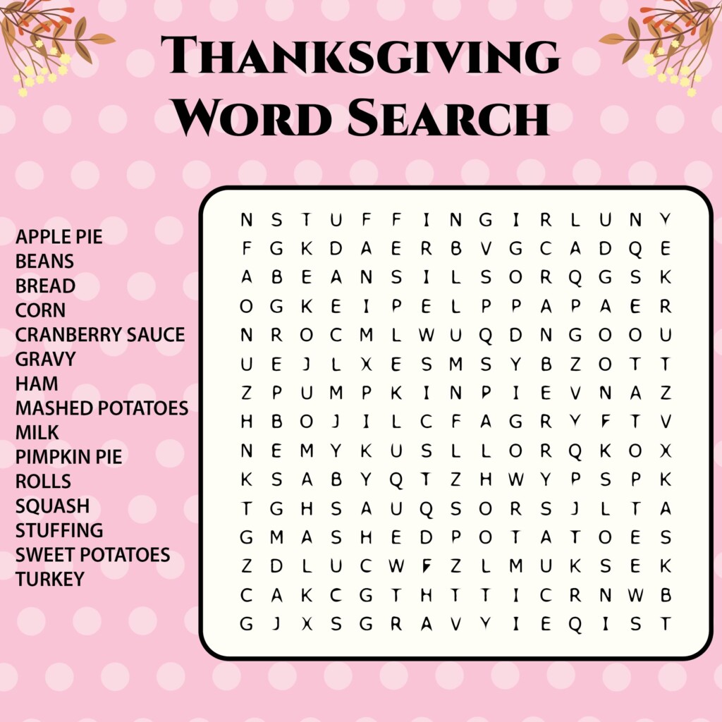 Thanksgiving Puzzles Word Searches For Adults 10 Free PDF Printables 