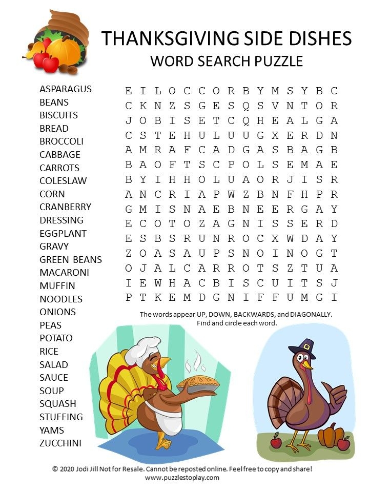 Thanksgiving Side Dishes Word Search Puzzle
