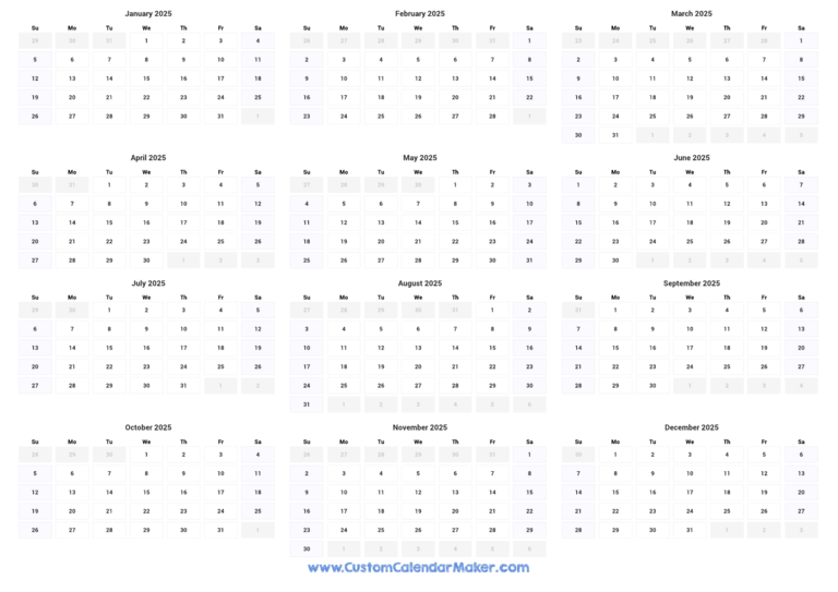 The 2025 Calendar Year At A Glance A Printable Guide For Organization 