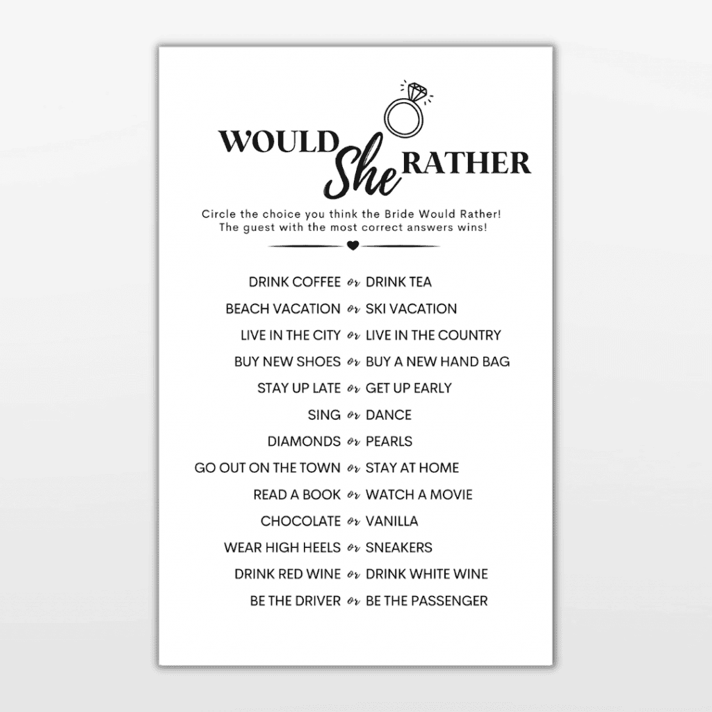 The Best Bridal Shower Games Free Printables For The Spark