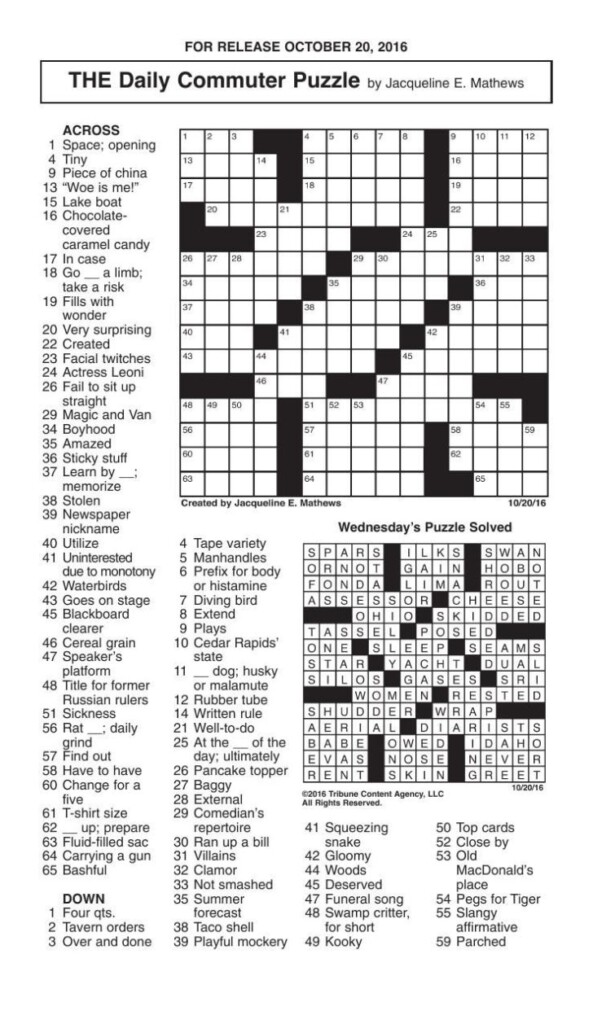 The Daily Commuter Puzzlejackie Mathews Tribune Content Printable 