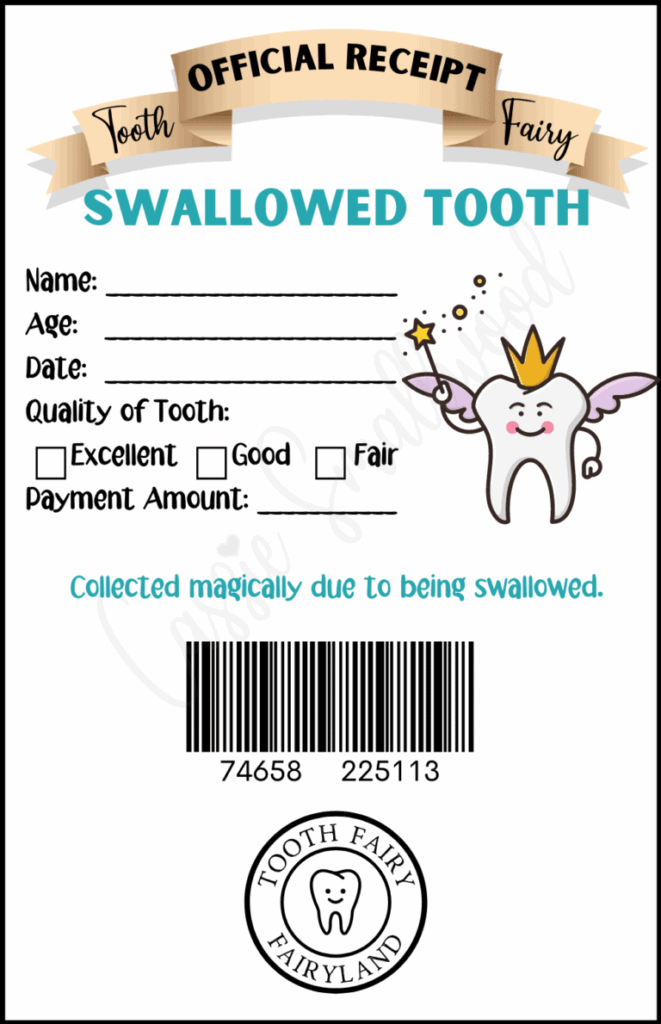Tooth Fairy Printable Receipt Printable Calendar