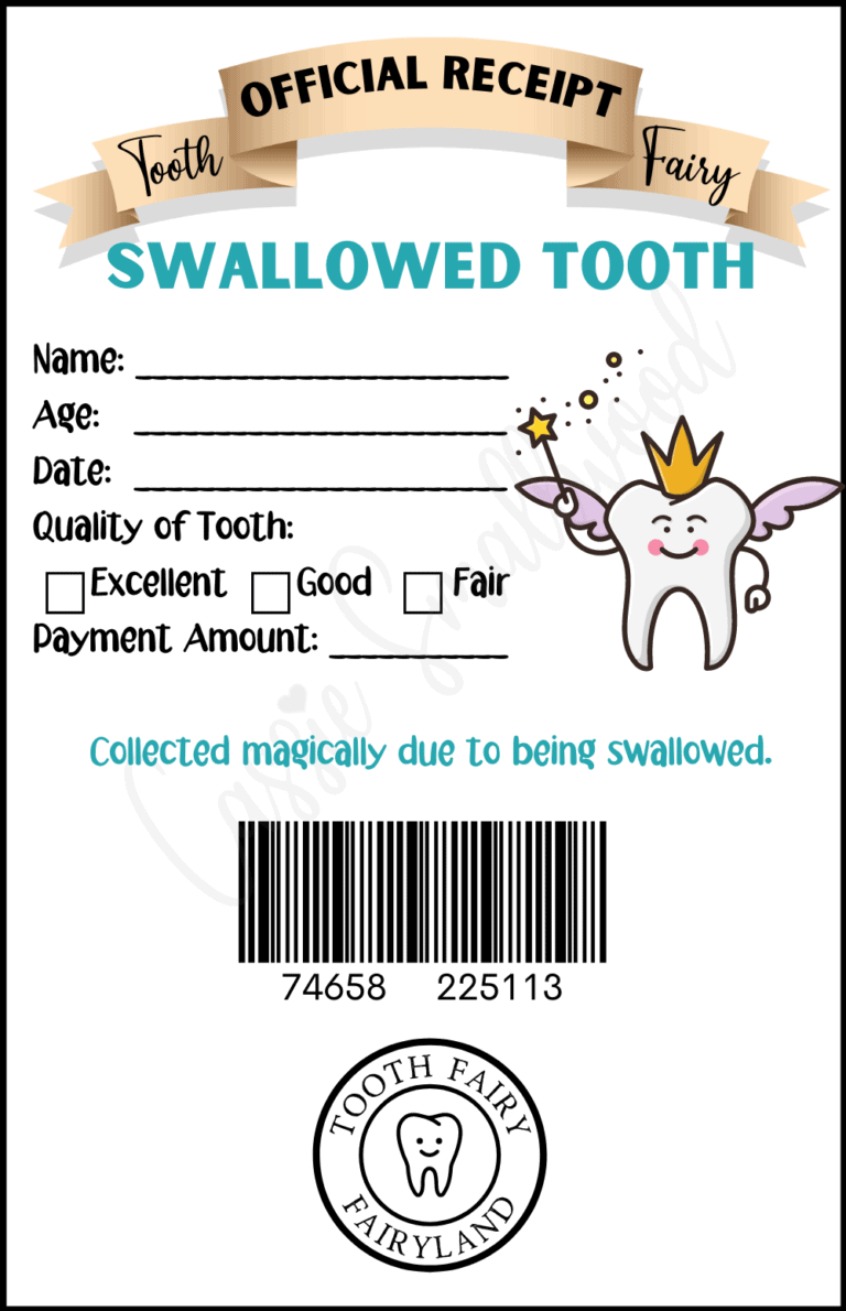 Tooth Fairy Printable Receipt Printable Calendar