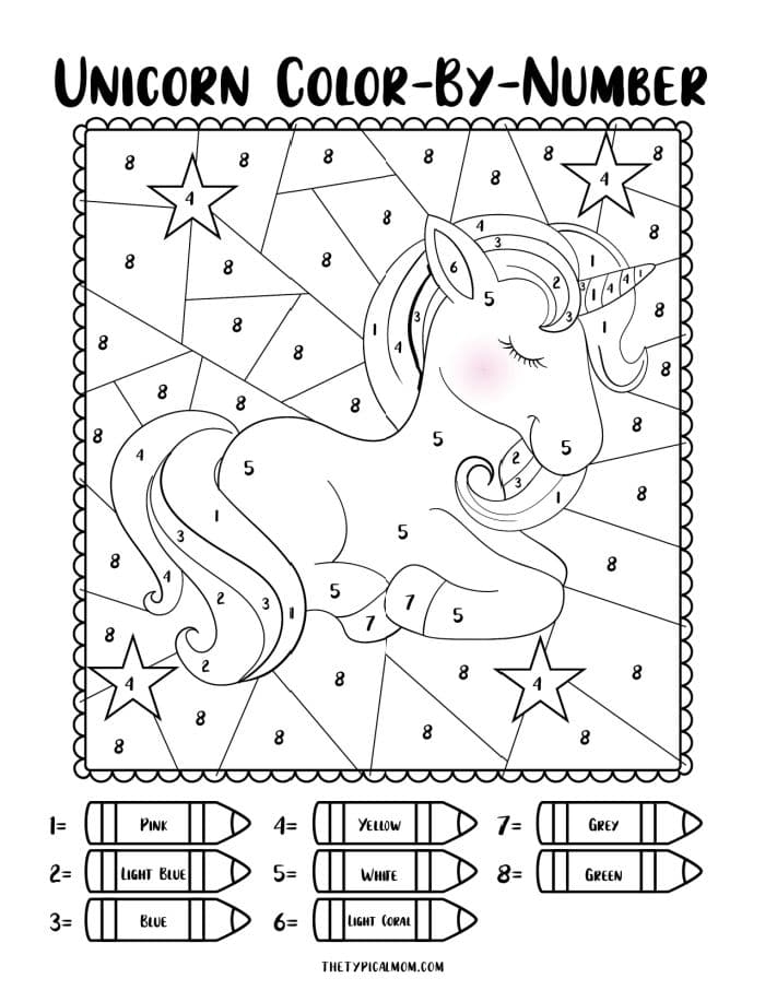 Unicorn Color By Number Printables PDF Unicorn Coloring Pages