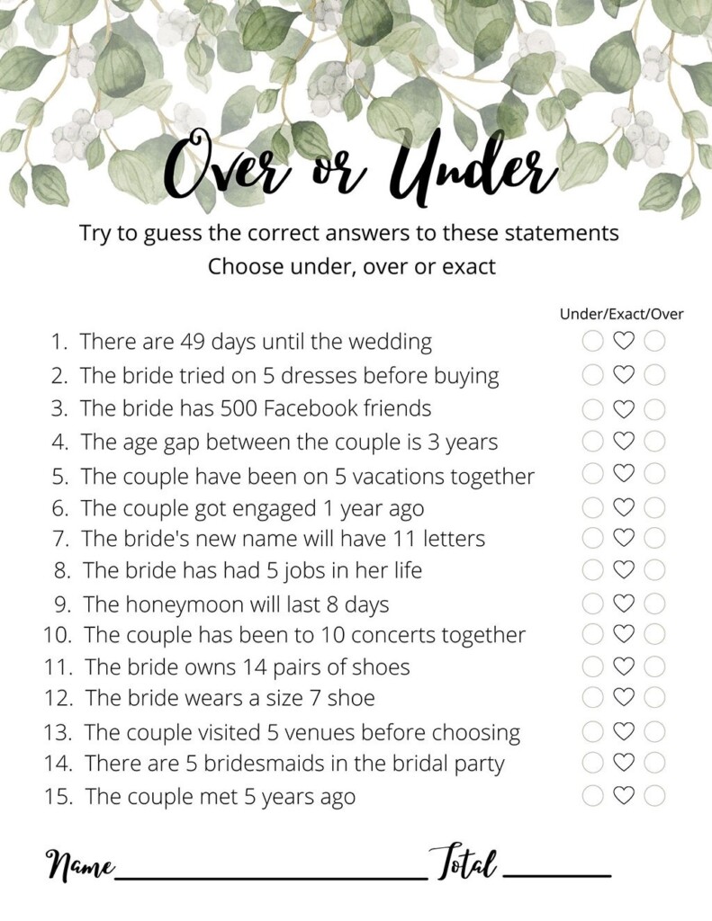 Wedding Shower Games Printable