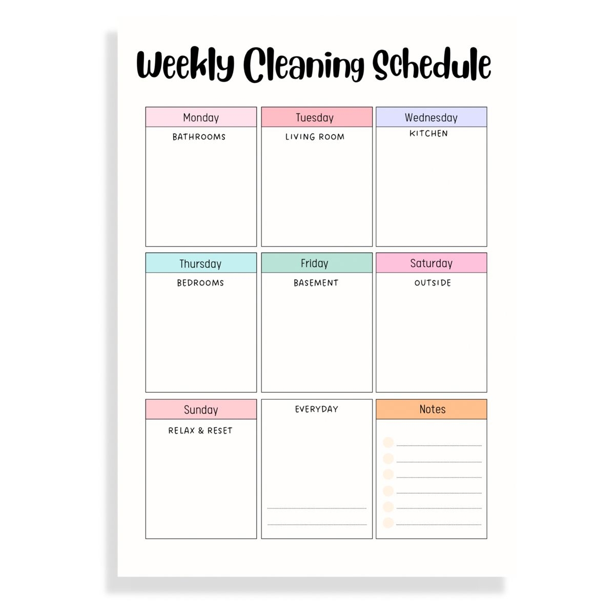Weekly Cleaning Checklist Printable Weekly Cleaning Schedule Fillable