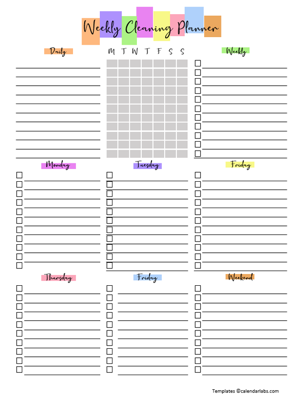 Weekly Cleaning Schedule Printable Infoupdate