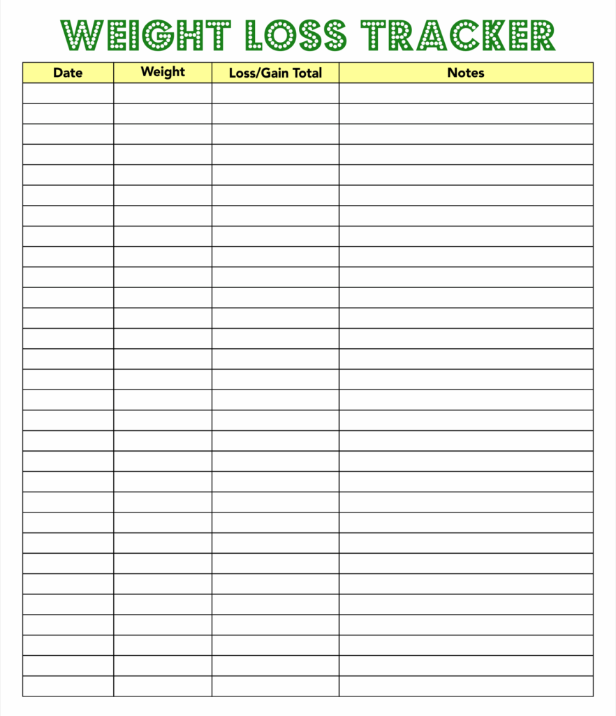 Weight Loss Tracker Printable Template Billopi