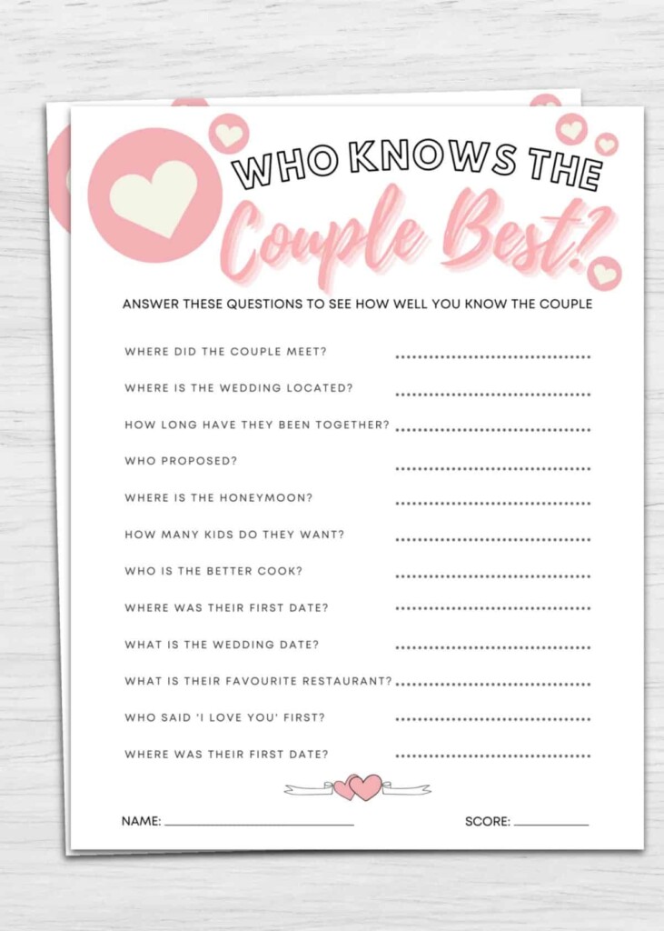 Who Knows The Couple Best Printable Bridal Shower Game