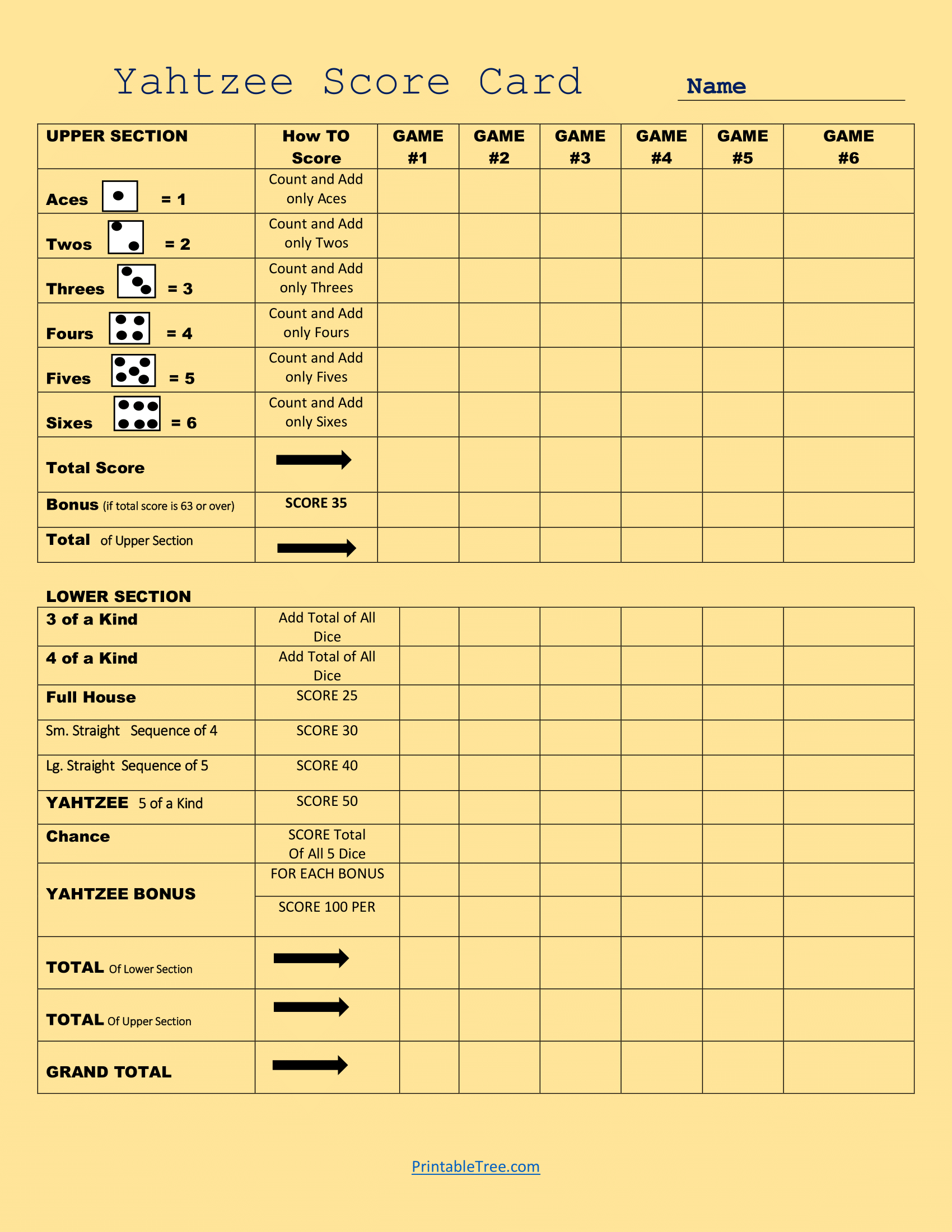 Yahtzee Score Card Pdf Free Printable Infoupdate