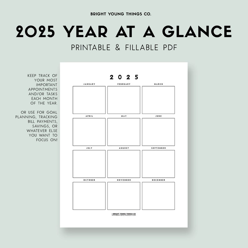 Year At A Glance Calendar 2025 25 Free Printable Verna D Harris